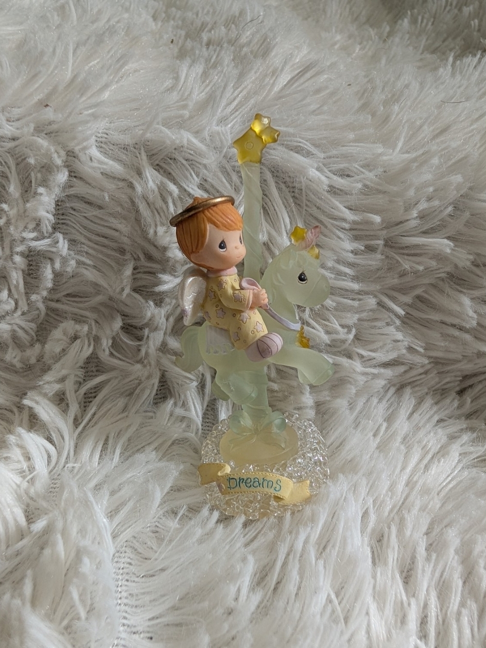 Vintage 2000 Precious Moments By Enesco Yellow Boy Angel On Carousel Unicorn